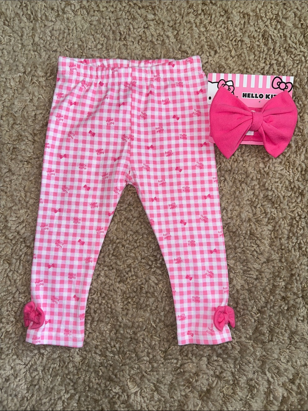 NWOT Hello Kitty Pink and White Headband and Leggings (12 Months)